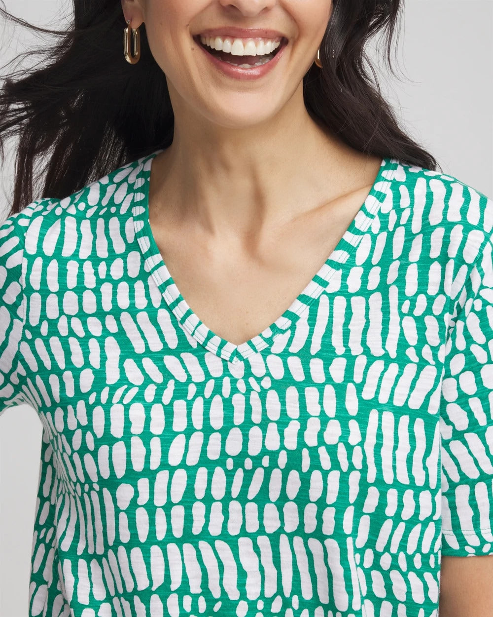 Chico's Exclusive - Tropical Short Sleeve Forward-Seam Tee Eden Green