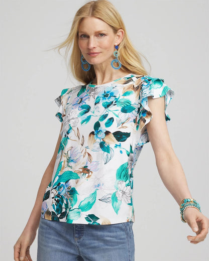 Chico's Special Offer - Touch of Cool™ Flutter Sleeve Tee Alabaster