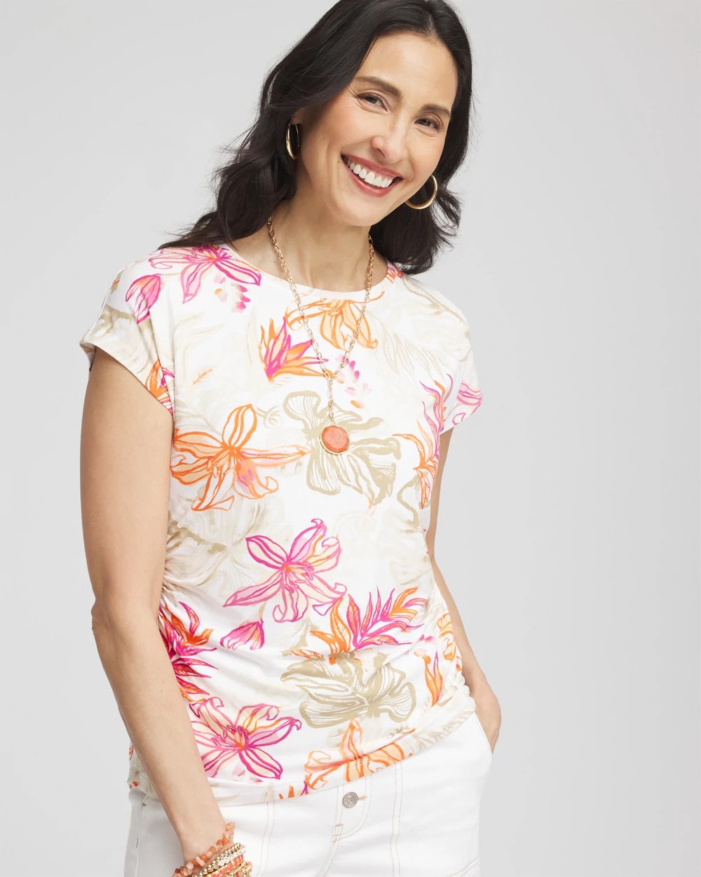 Chico's Popular - Touch of Cool™ Tropical Floral Dolman Tee Alabaster