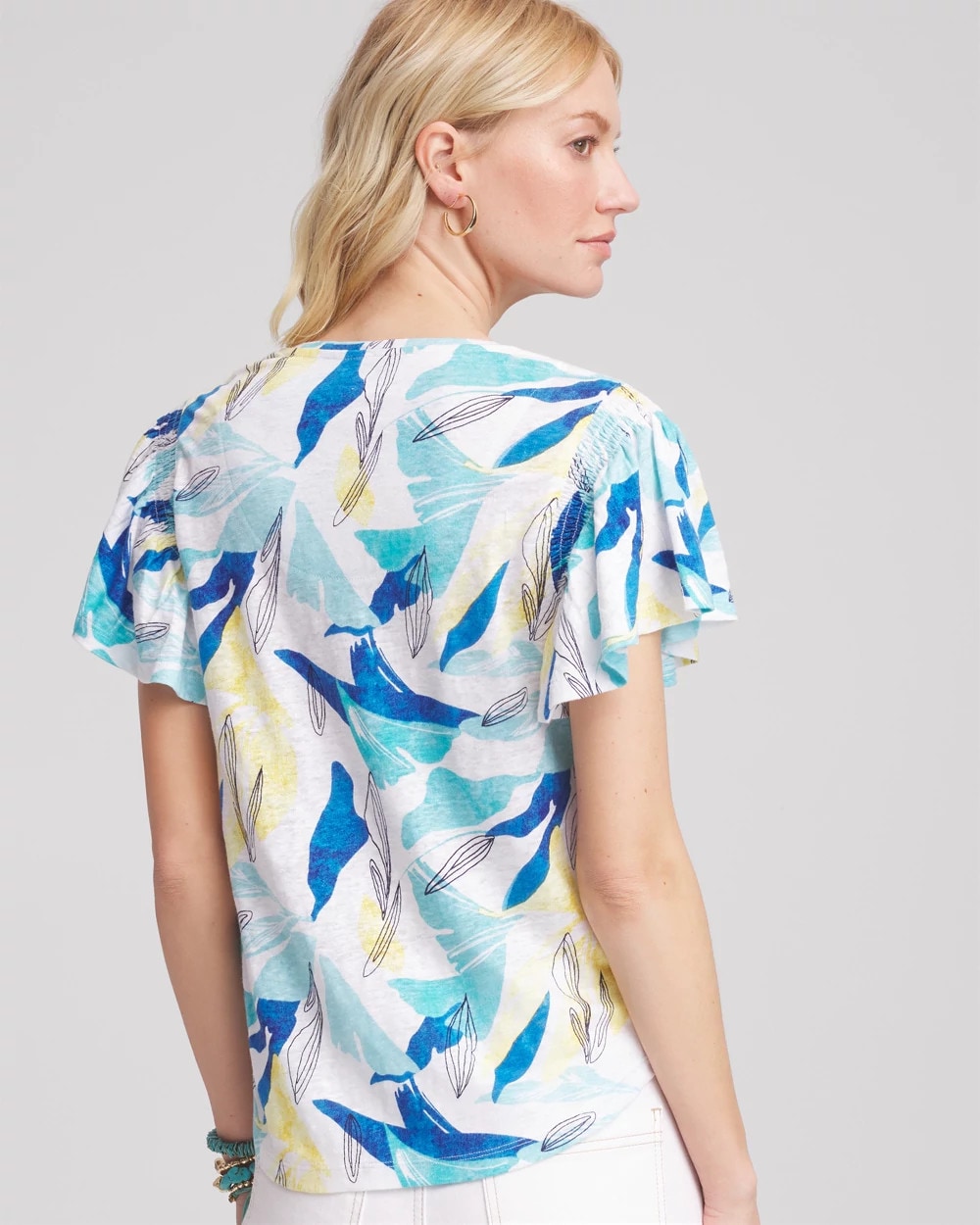 Chico's Exclusive - Linen Smocked Flutter-Sleeved Tee Alabaster