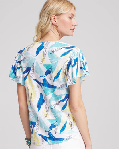 Chico's Exclusive - Linen Smocked Flutter-Sleeved Tee Alabaster