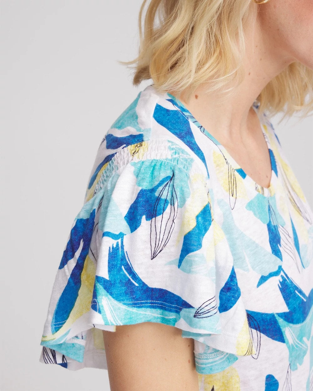 Chico's Exclusive - Linen Smocked Flutter-Sleeved Tee Alabaster