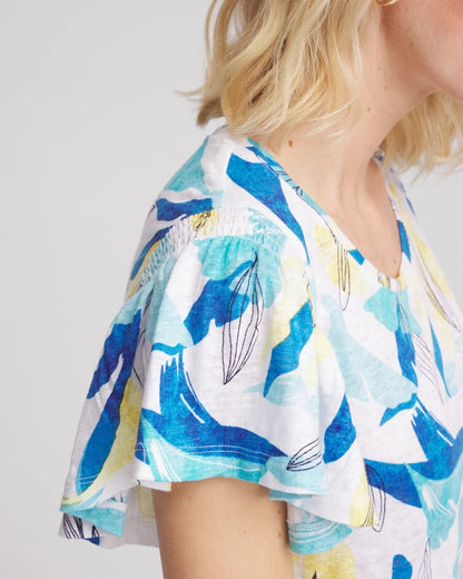 Chico's Exclusive - Linen Smocked Flutter-Sleeved Tee Alabaster