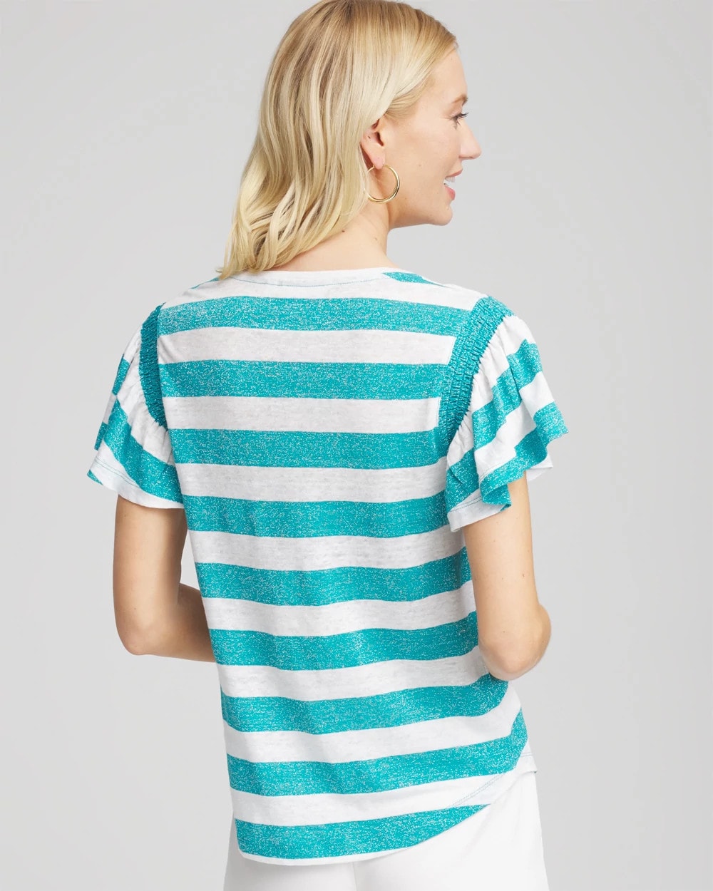 Chico's Best Price - Linen Metallic Striped Flutter-Sleeve Tee Seaspray