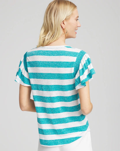 Chico's Best Price - Linen Metallic Striped Flutter-Sleeve Tee Seaspray