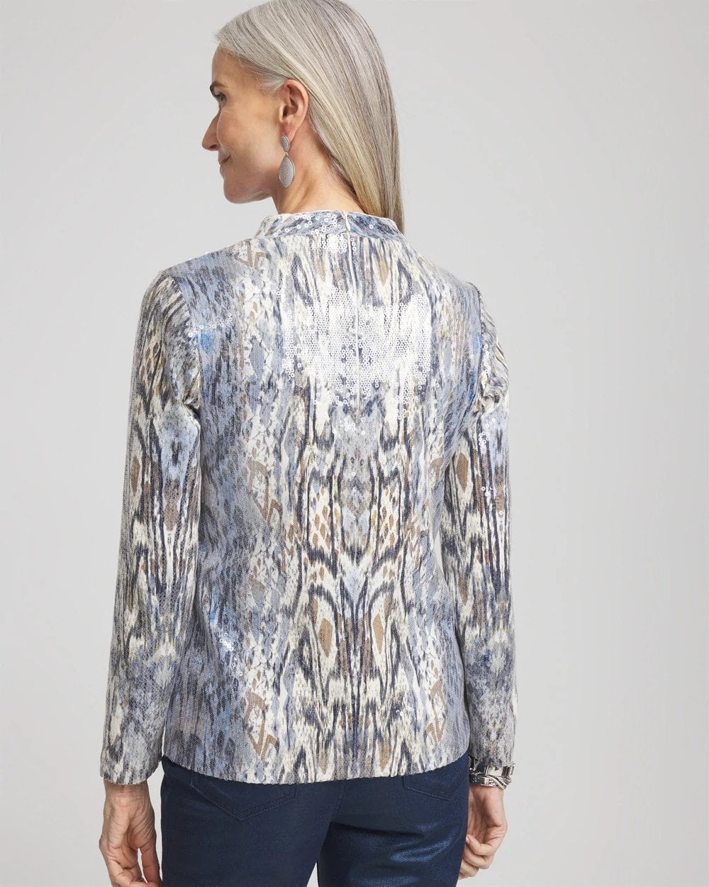 Chico's Premium - Sequin Reptile Funnel Neck tee Classic Navy