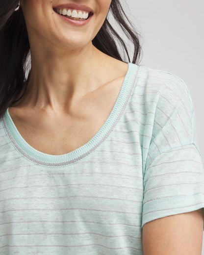 Chico's Featured - Striped Sweater-Trim Linen Tee Teal Waters