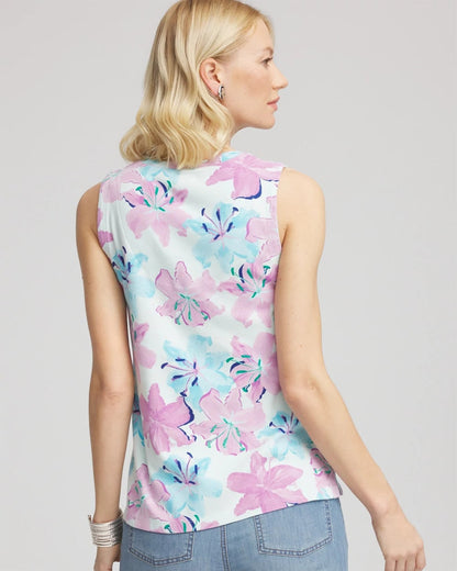 Chico's Special Offer - Floral Sleeveless V-Neck Tank Paradiso Blue