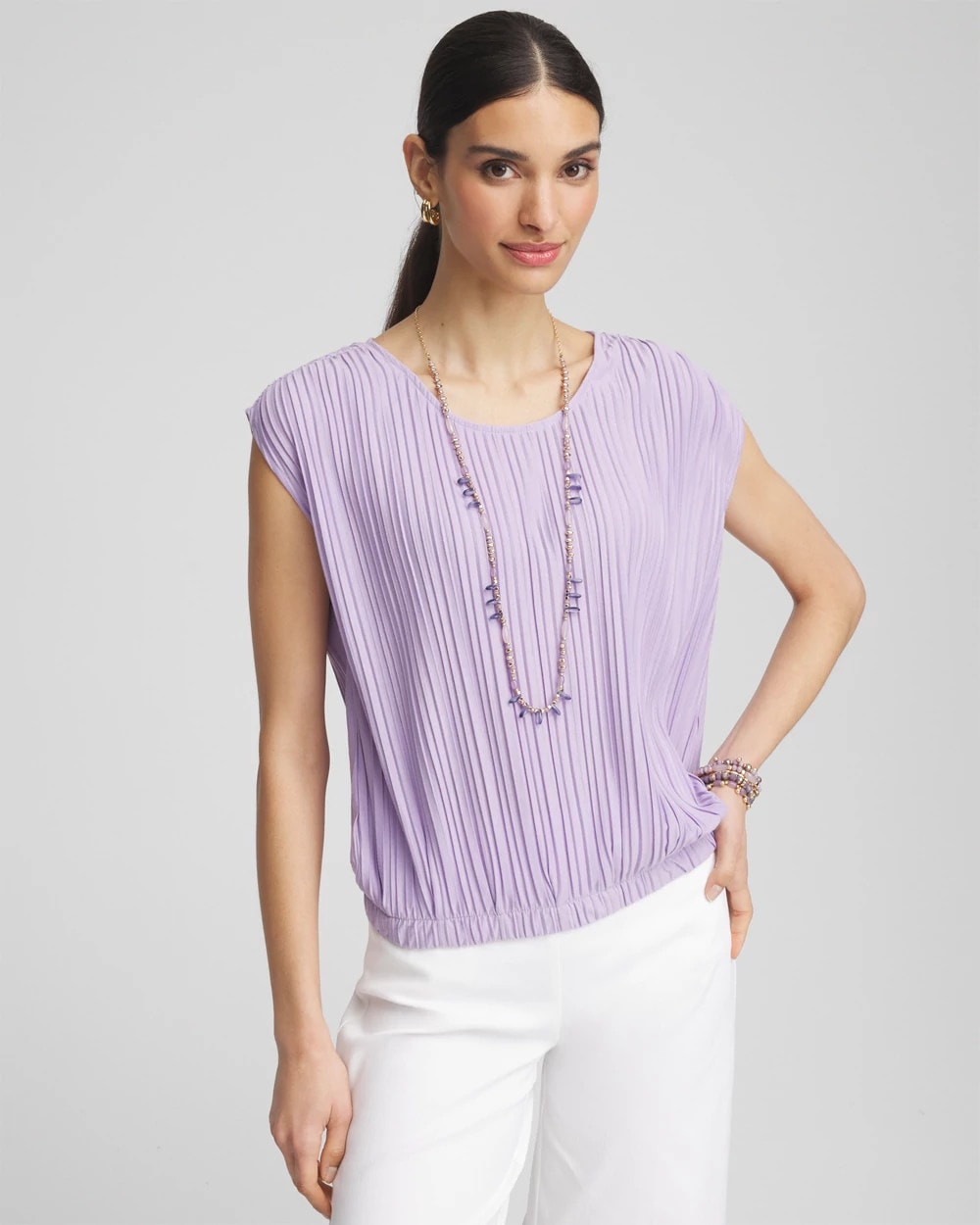 Chico's Hot Sale - Pleated Bubble-Hem Tee Gentle Lavender