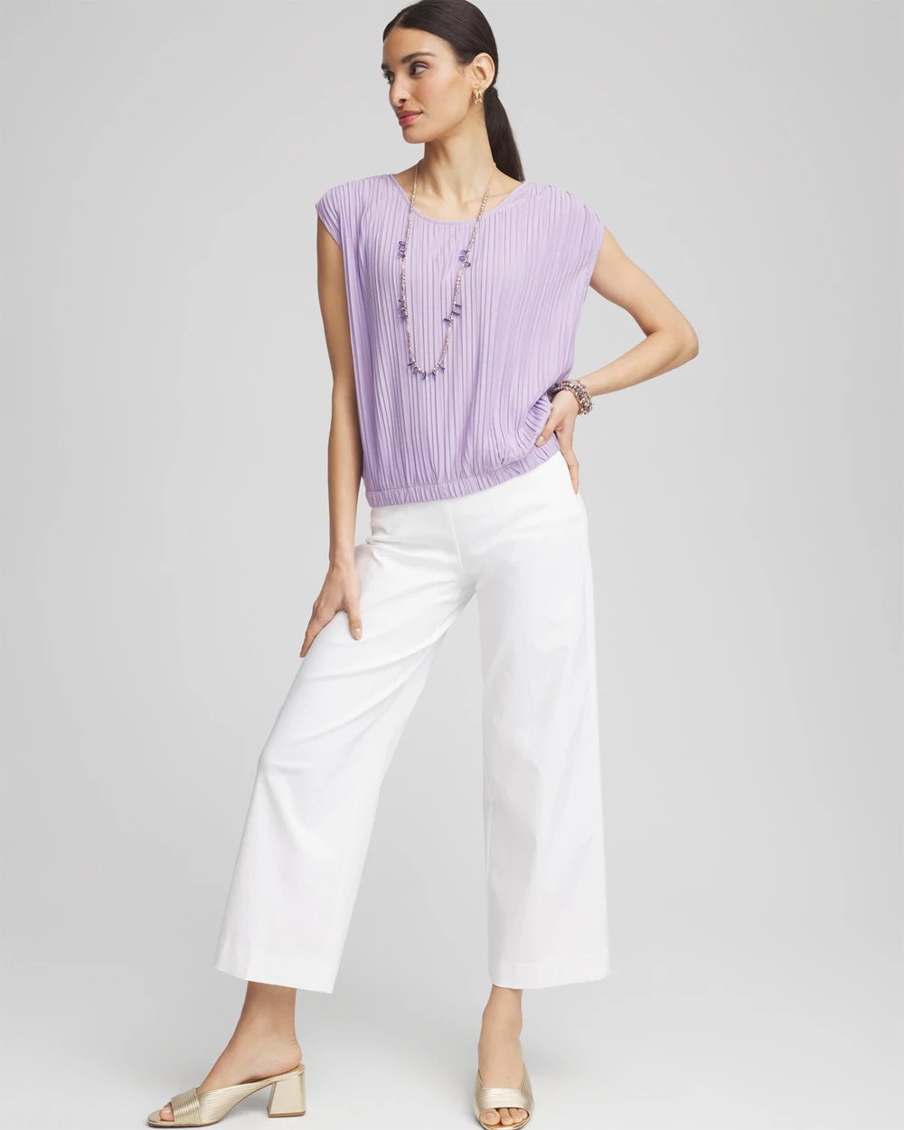 Chico's Hot Sale - Pleated Bubble-Hem Tee Gentle Lavender