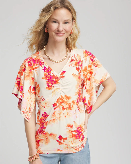 Chico's Smart Buy - Touch of Cool™ Handkerchief-Sleeve V-Neck Tee Sunset Peach