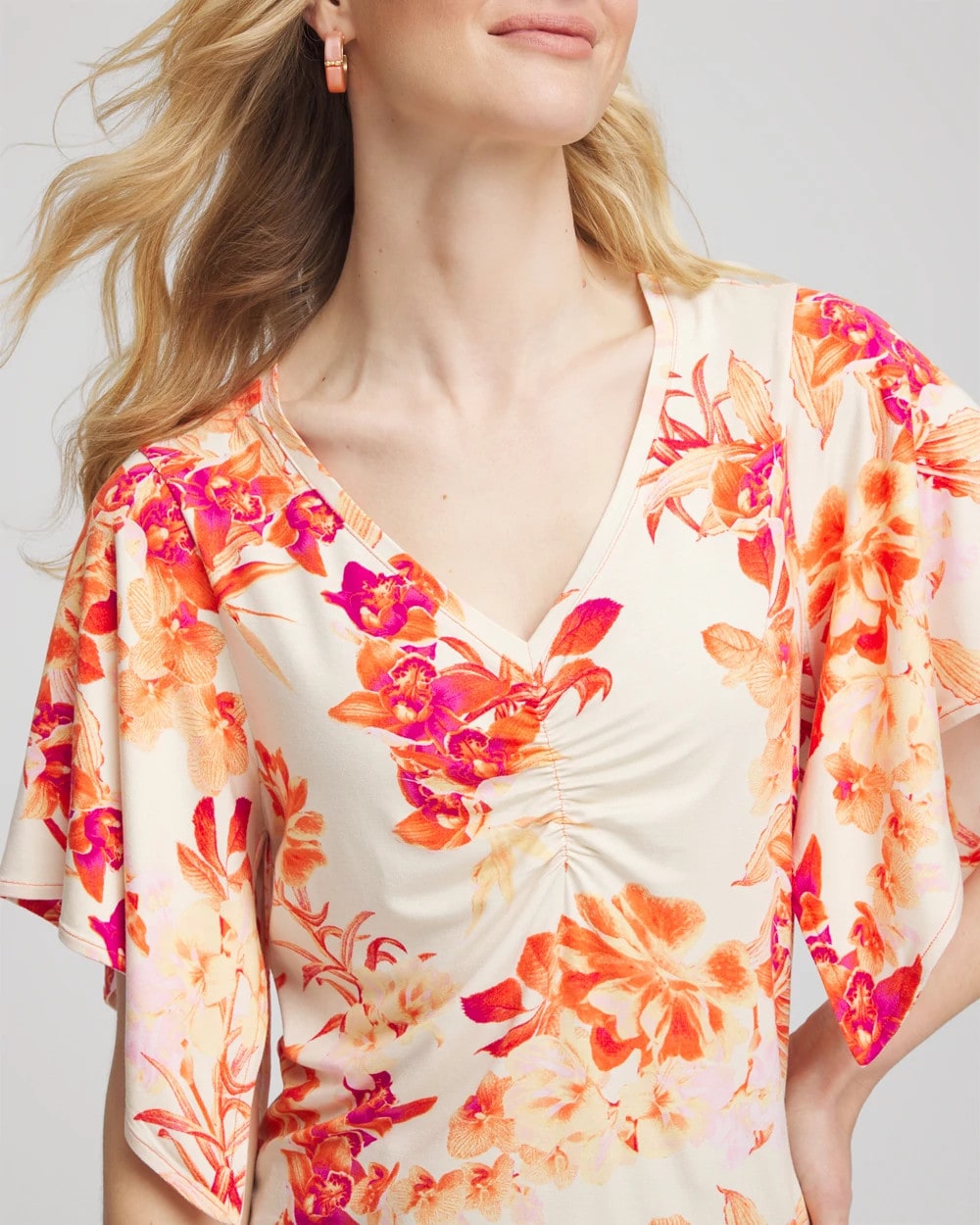 Chico's Smart Buy - Touch of Cool™ Handkerchief-Sleeve V-Neck Tee Sunset Peach