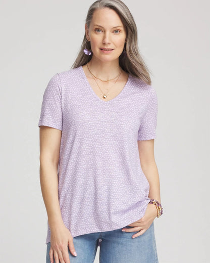 Chico's Sale - Polka-Dot Short Sleeve Forward Seam Tee Gentle Lavender