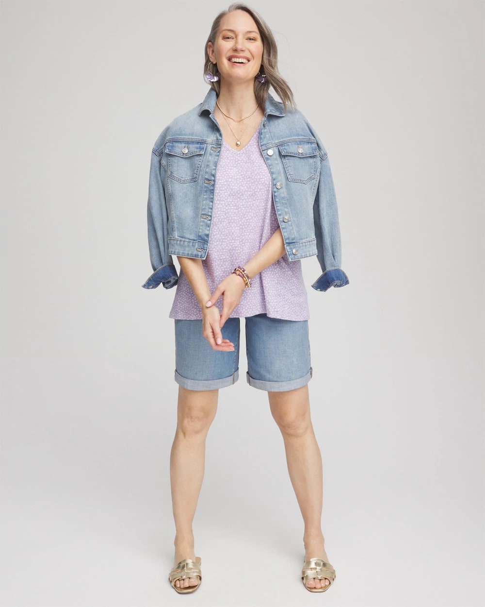 Chico's Sale - Polka-Dot Short Sleeve Forward Seam Tee Gentle Lavender