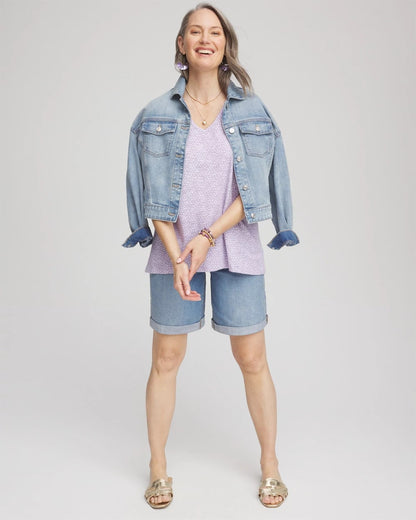Chico's Sale - Polka-Dot Short Sleeve Forward Seam Tee Gentle Lavender