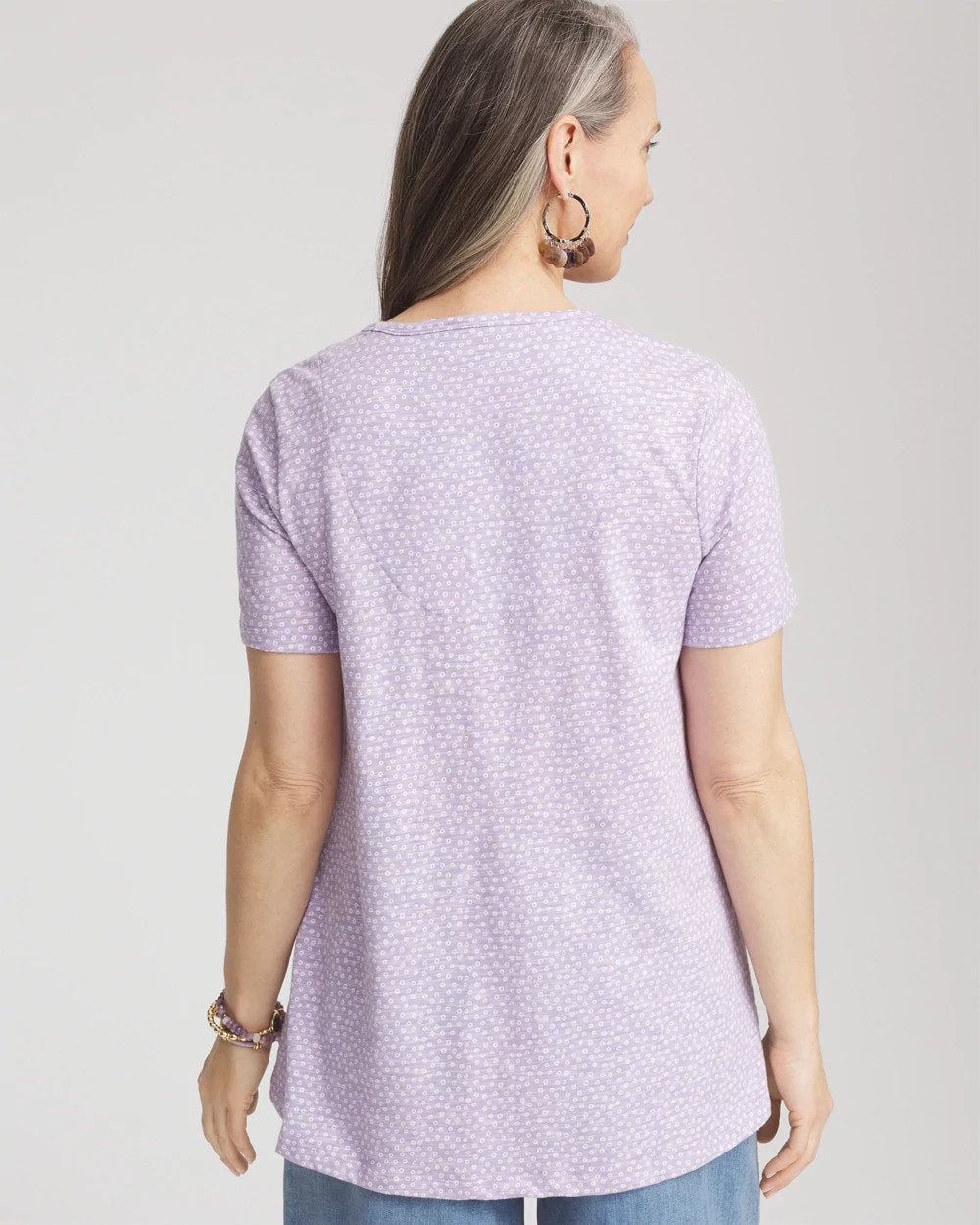 Chico's Sale - Polka-Dot Short Sleeve Forward Seam Tee Gentle Lavender