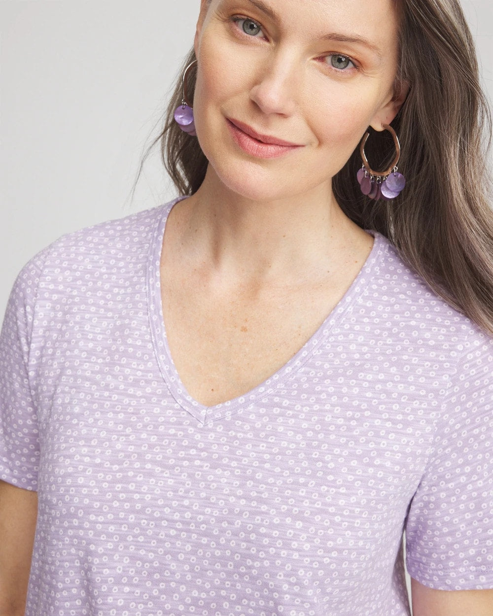 Chico's Sale - Polka-Dot Short Sleeve Forward Seam Tee Gentle Lavender