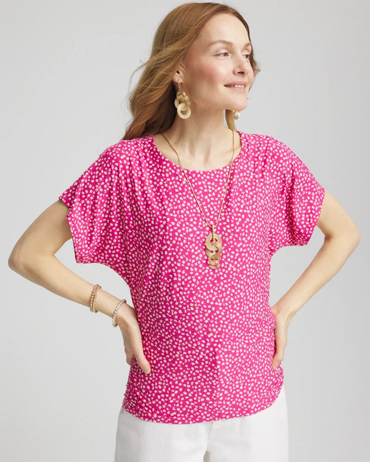 Chico's Quality - Touch of Cool™ Cheetah Ruched Banded Hem Top Crushed Berries