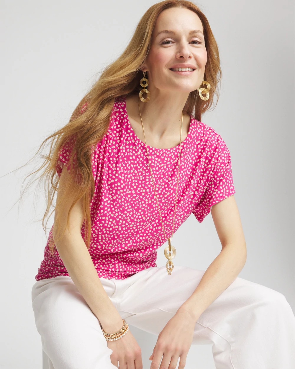 Chico's Quality - Touch of Cool™ Cheetah Ruched Banded Hem Top Crushed Berries