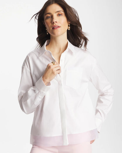 Chico's Deals - Poplin Organza Collared Shirt Alabaster