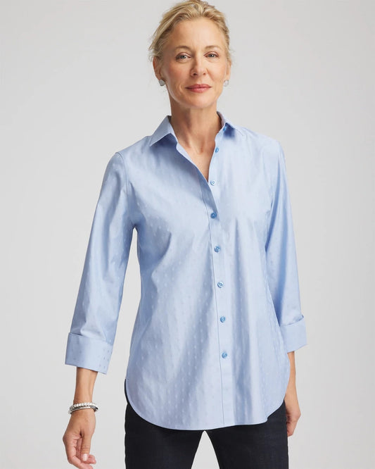 Chico's Best Seller - No Iron™ Striped Jacquard Sateen Shirt Tidal Blue