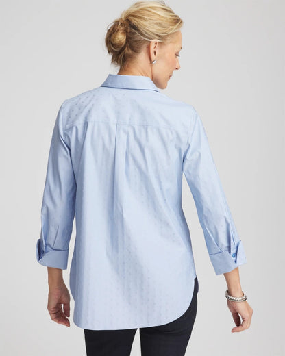 Chico's Best Seller - No Iron™ Striped Jacquard Sateen Shirt Tidal Blue