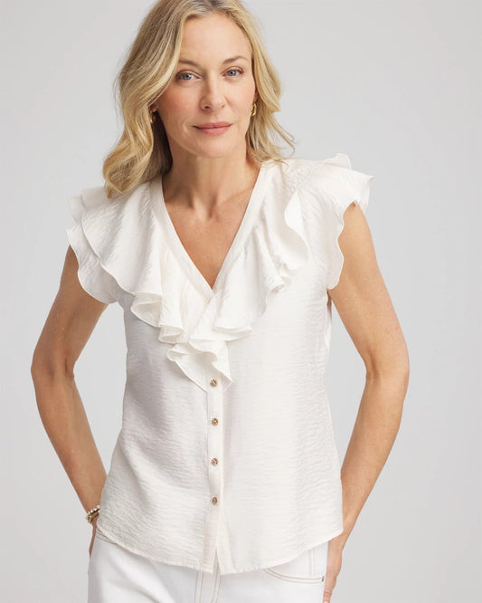 Chico's Trending - Crepe Ruffle-Trim Blouse Ecru