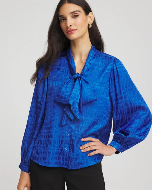 Chico's Best Price - Jacquard Tie-Front Blouse Cobalt Stone