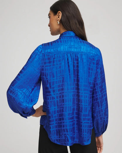 Chico's Best Price - Jacquard Tie-Front Blouse Cobalt Stone