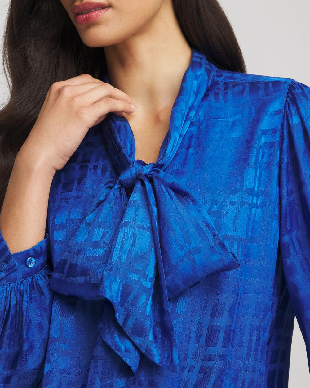 Chico's Best Price - Jacquard Tie-Front Blouse Cobalt Stone