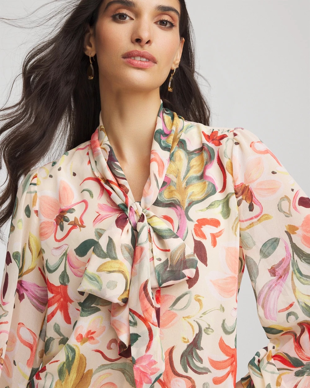 Chico's Exclusive - Floral Jacquard Tie-Front Blouse Cashew