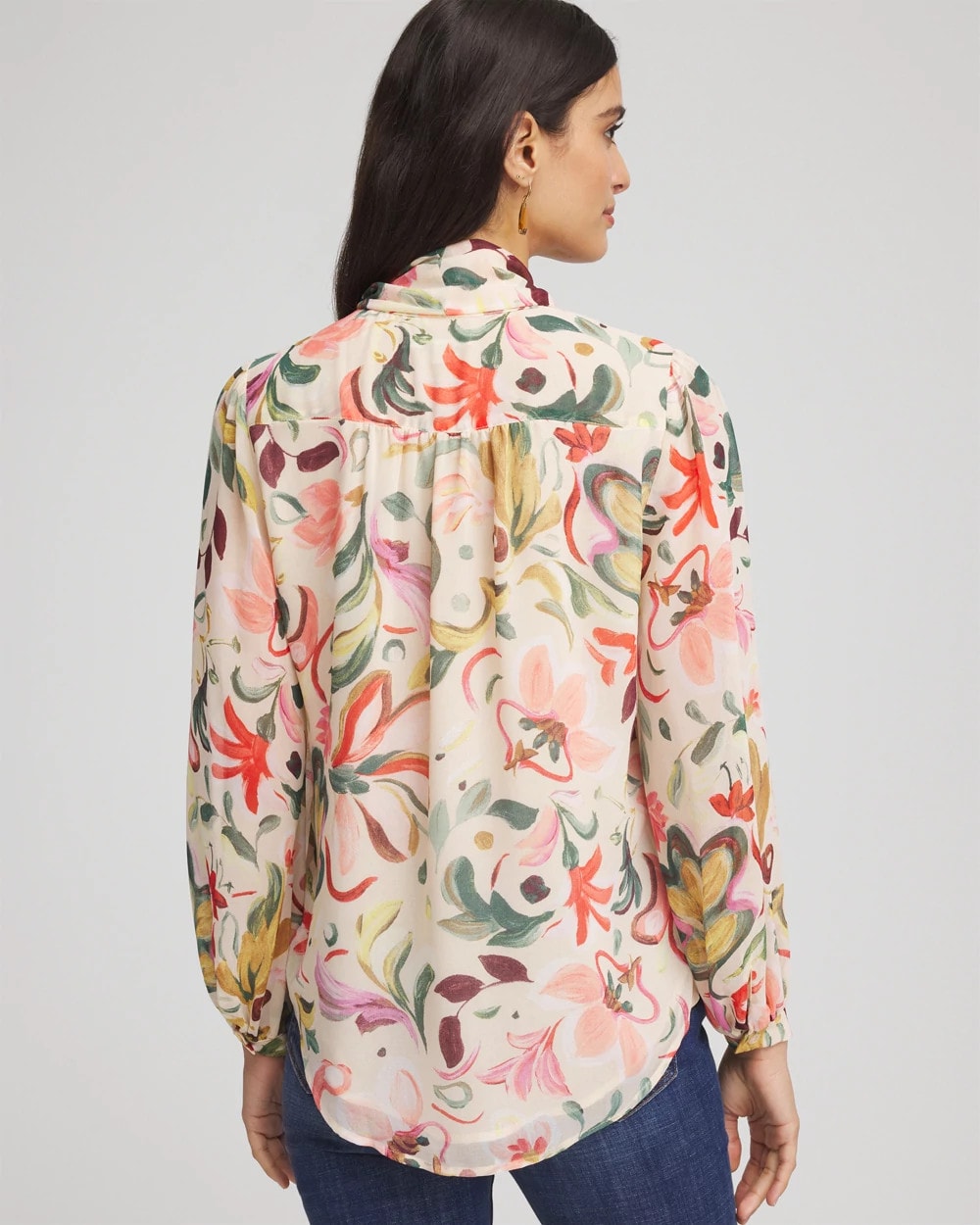 Chico's Exclusive - Floral Jacquard Tie-Front Blouse Cashew