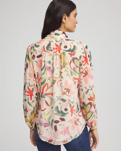 Chico's Exclusive - Floral Jacquard Tie-Front Blouse Cashew