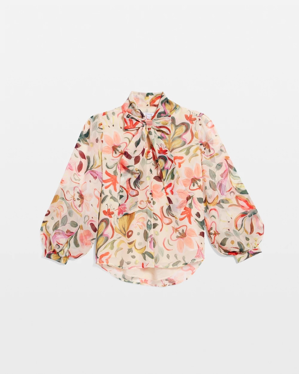 Chico's Exclusive - Floral Jacquard Tie-Front Blouse Cashew