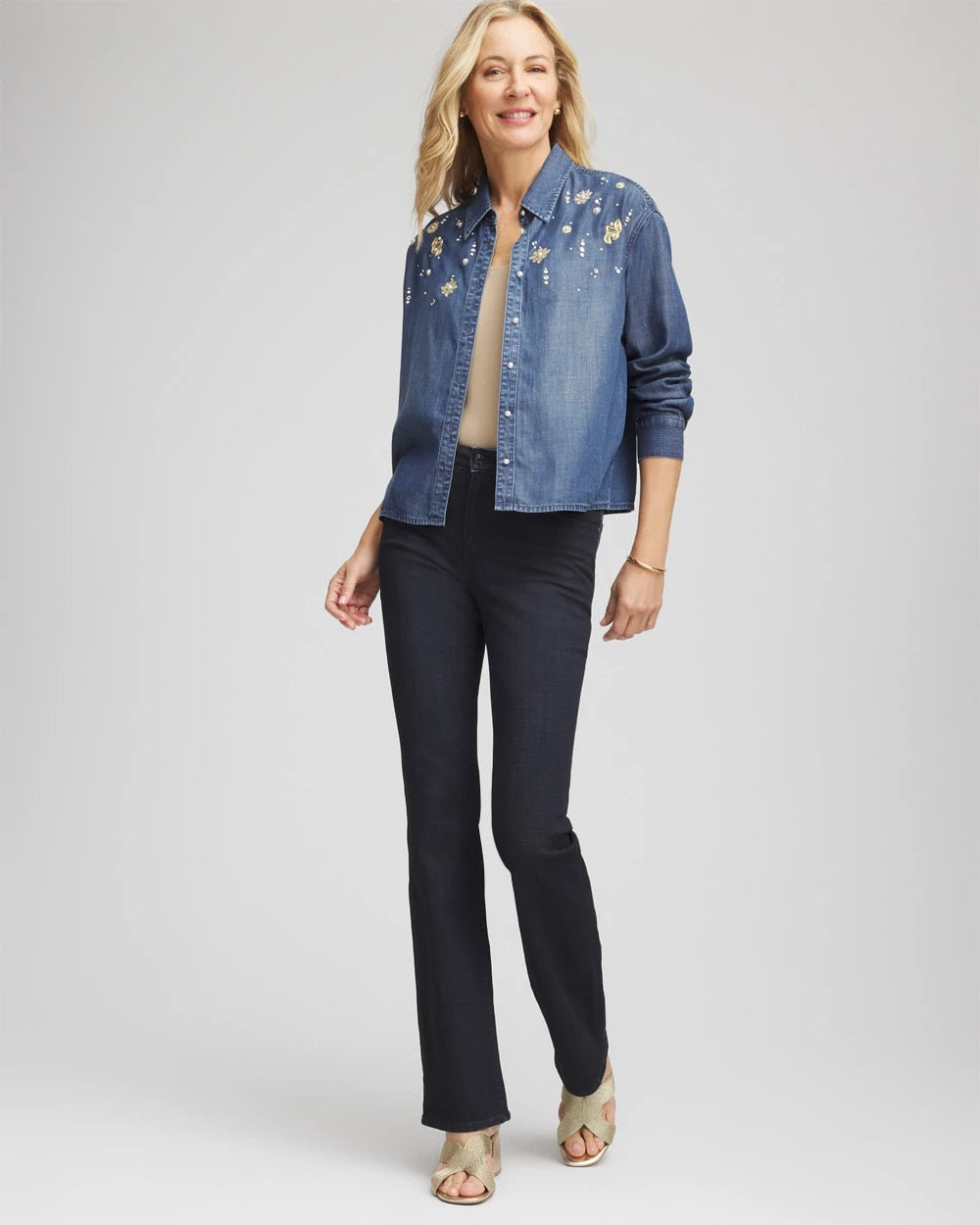 Chico's Trending - Embellished Tencel Collar Shirt Kiruna Indigo