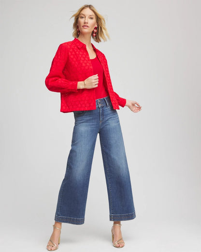 Chico's Top Pick - Heart Eyelet Button Down Shirt Love Letter Red