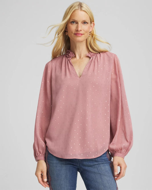 Chico's Best Seller - Ruffleneck Lined Georgette Blouse Dusty Rose