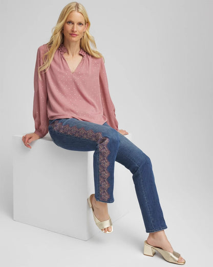 Chico's Best Seller - Ruffleneck Lined Georgette Blouse Dusty Rose