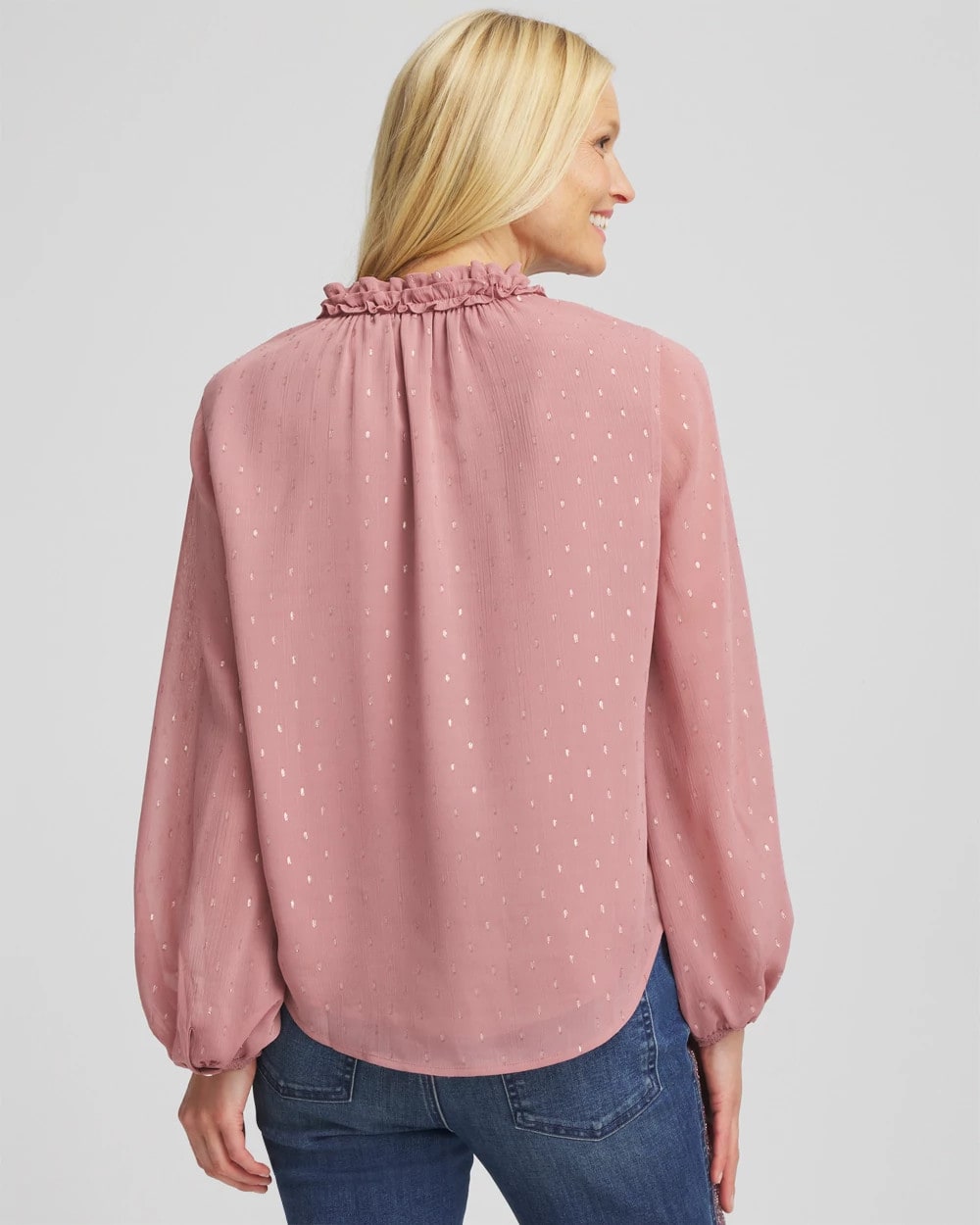 Chico's Best Seller - Ruffleneck Lined Georgette Blouse Dusty Rose