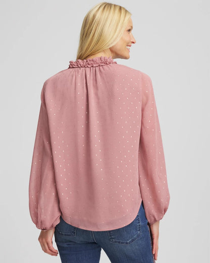Chico's Best Seller - Ruffleneck Lined Georgette Blouse Dusty Rose