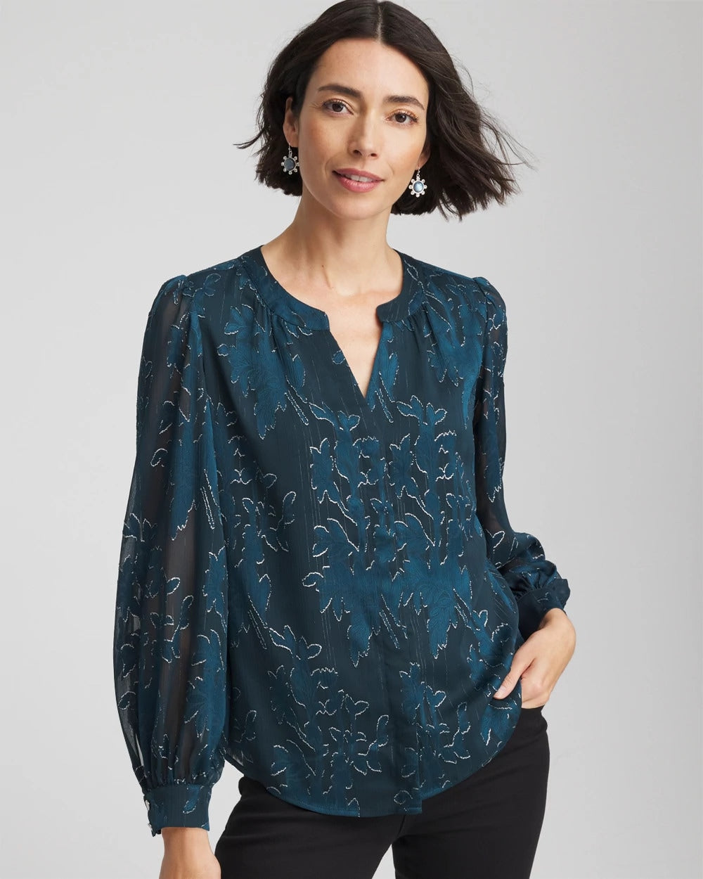 Chico's Trending - Novelty Texture Blouse Teal Shadow