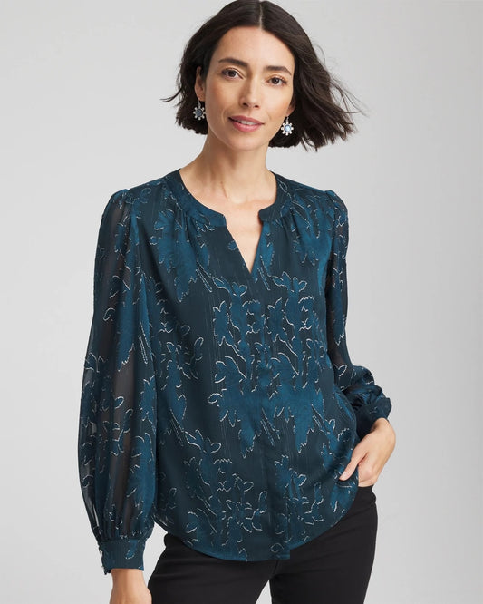 Chico's Trending - Novelty Texture Blouse Teal Shadow