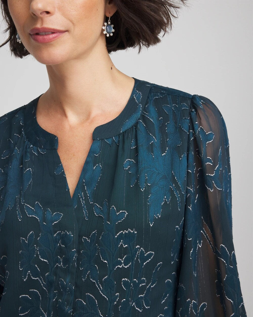 Chico's Trending - Novelty Texture Blouse Teal Shadow