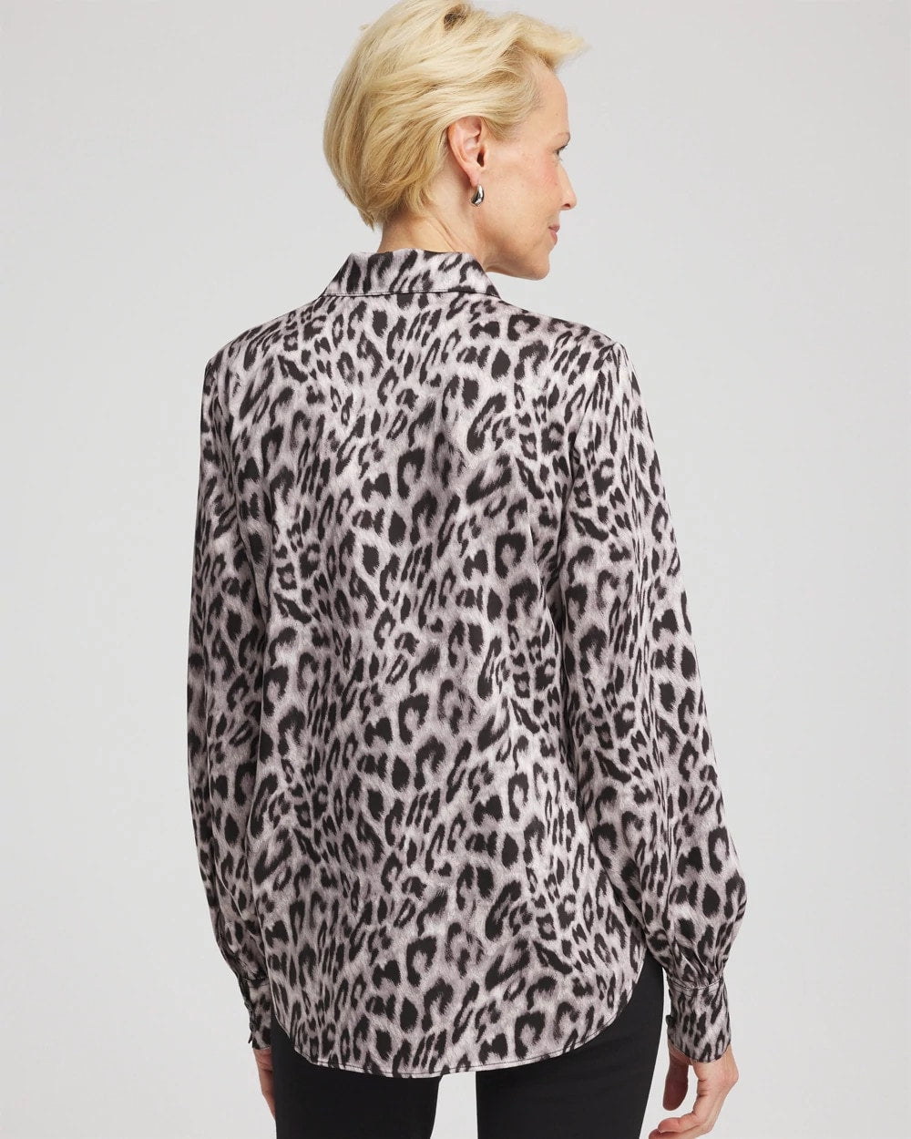 Chico's Premium - Faux Silk Snowy Animal Shirt Dove Gray