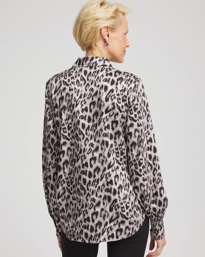 Chico's Premium - Faux Silk Snowy Animal Shirt Dove Gray