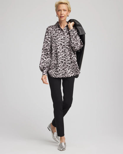 Chico's Premium - Faux Silk Snowy Animal Shirt Dove Gray