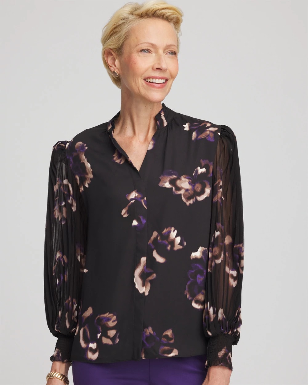 Chico's Classic - Fjord Flora Opaque Crepe Blouse Black