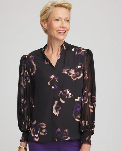 Chico's Classic - Fjord Flora Opaque Crepe Blouse Black