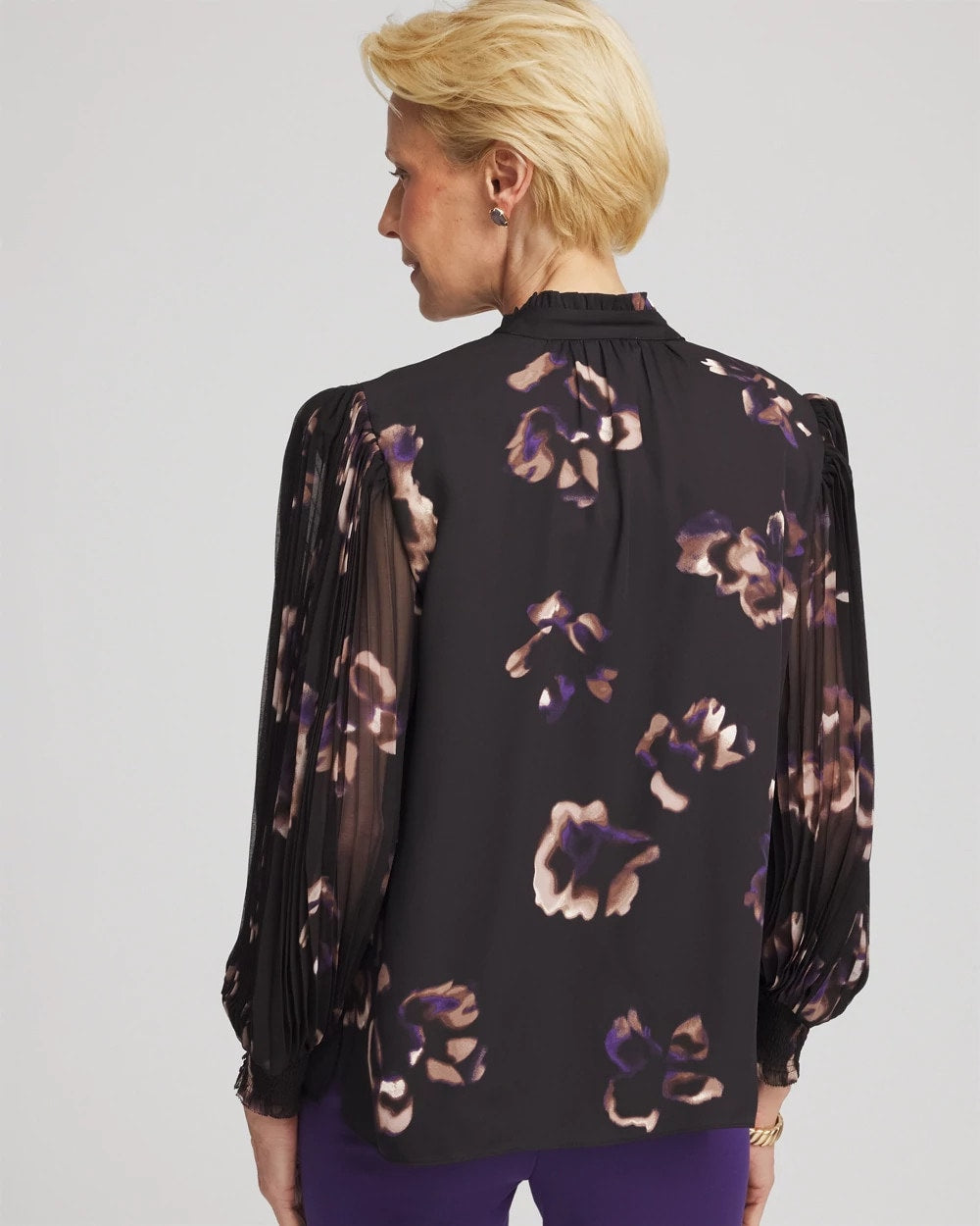 Chico's Classic - Fjord Flora Opaque Crepe Blouse Black