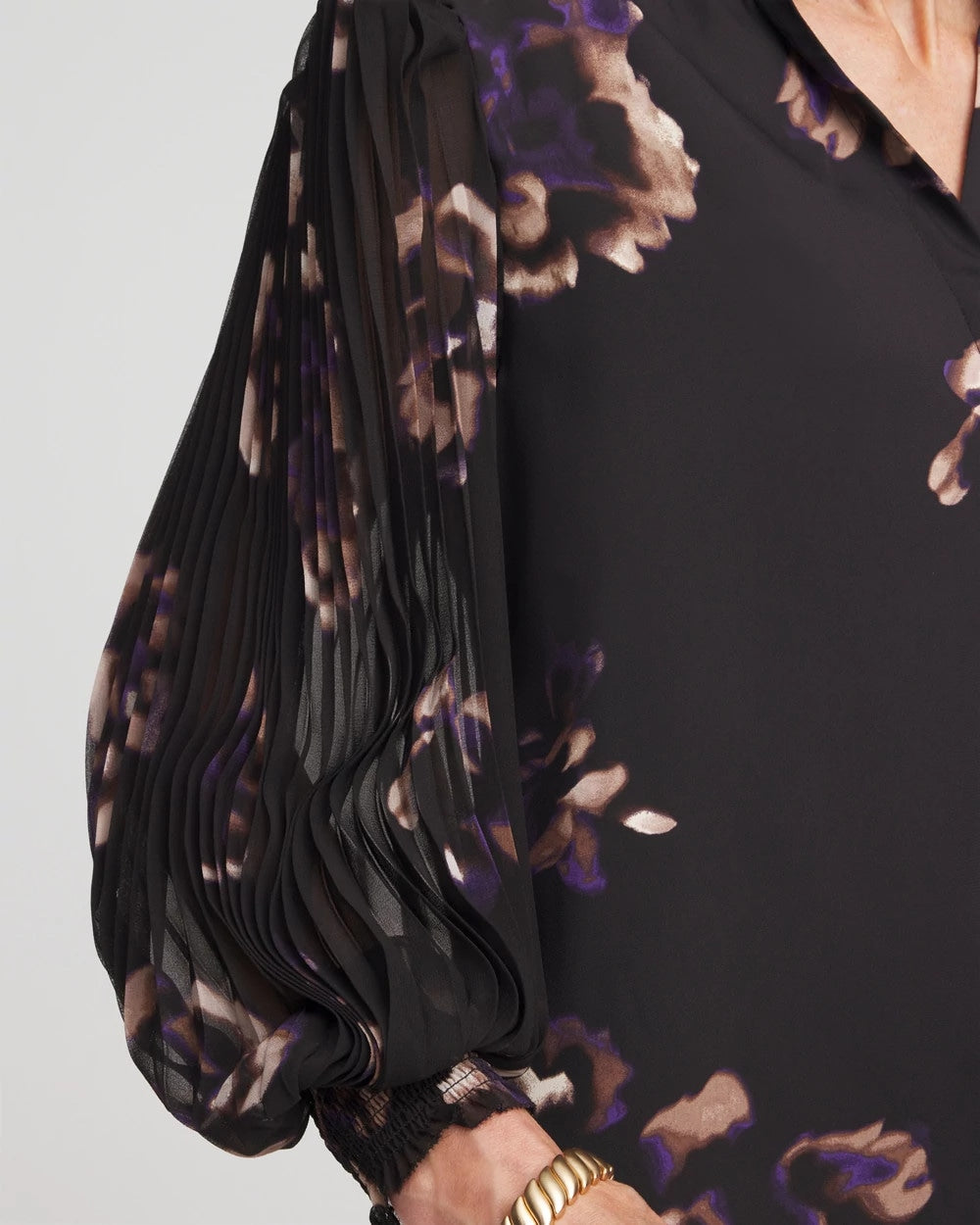 Chico's Classic - Fjord Flora Opaque Crepe Blouse Black